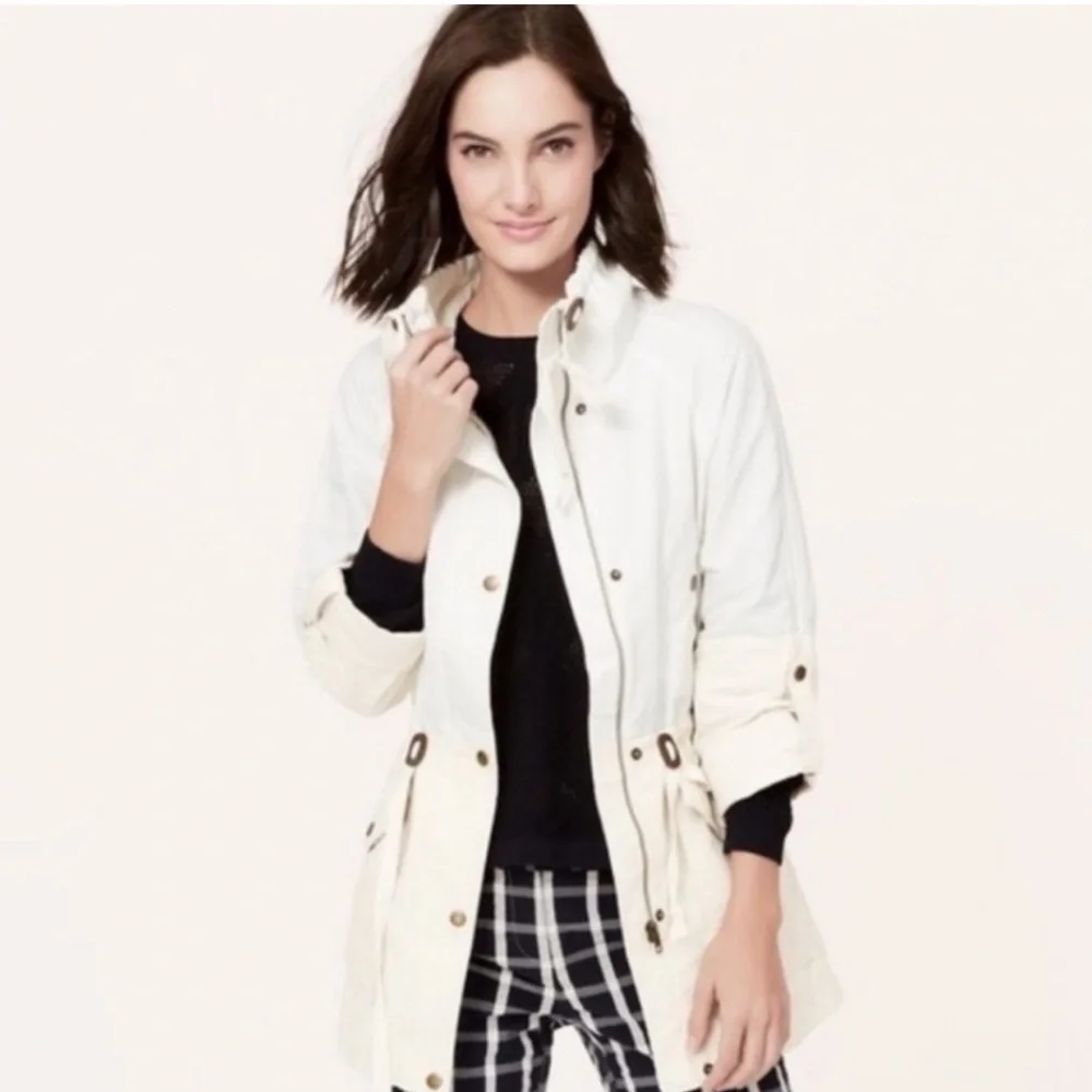 Ann Taylor Loft Petite White and Khaki Spring/Summer Light Cotton Jacket, XSP - Picture 1 of 8